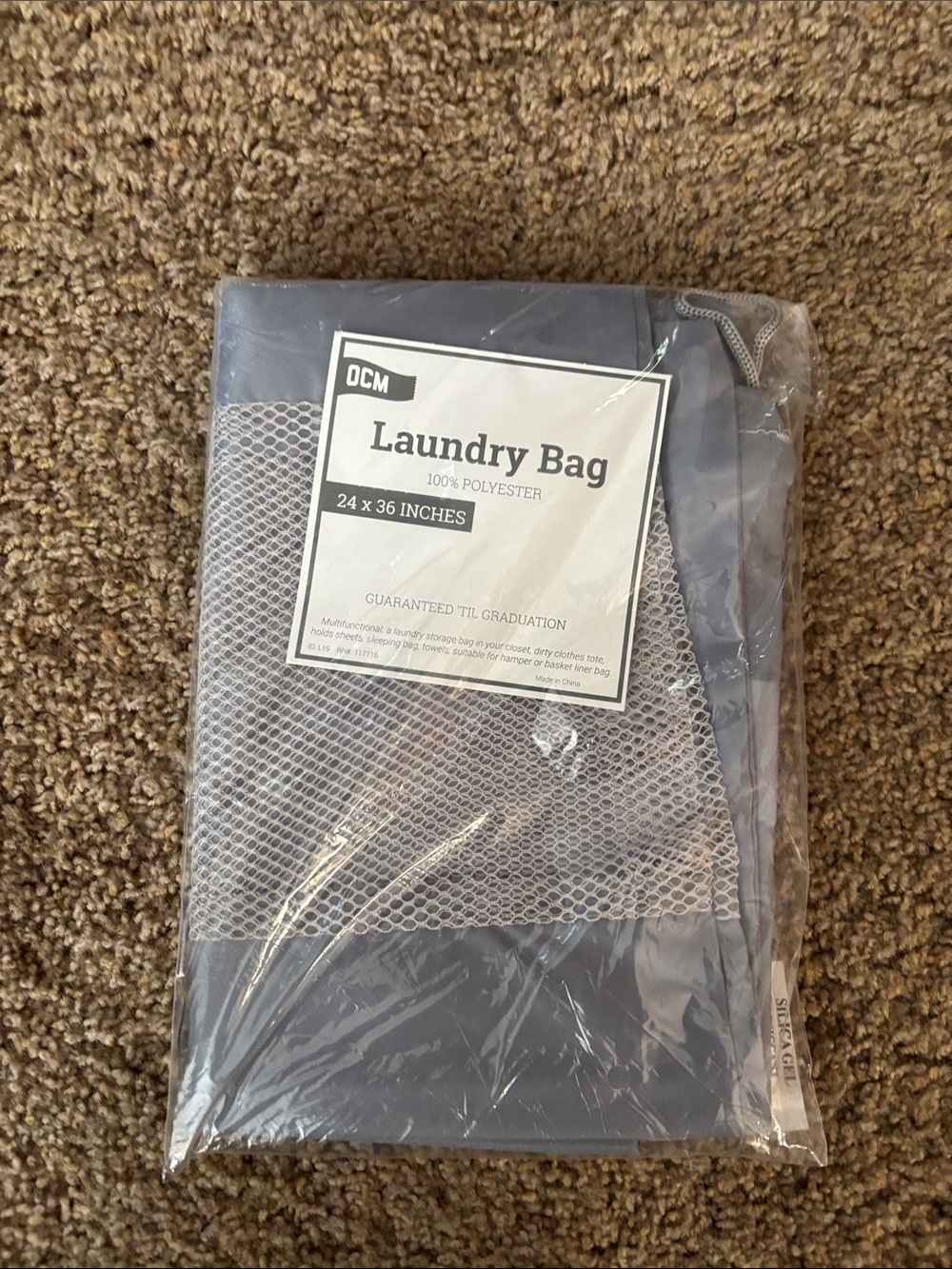 Gray Laundry Bag with Mesh Panel - 24 x 36 Inches